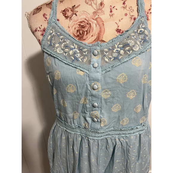 Women's Anthropologie Light Blue Pilcro Lace Tiered Midi Dress Sz Medium - Picture 3 of 8